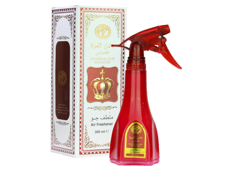 MFCreations Air Freshener Dhan Al Khusoosi 300MLHome EnvironmentMFCreations Air Fresheners exude oriental feelings that give you the feel of the Arab Culture! With the oriental smell, take the feel with you wherever you go. The Air Freshener comes in an e